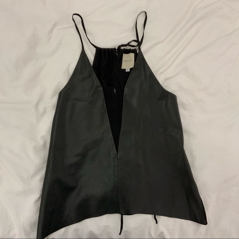Black lambskin and silk top by Mason